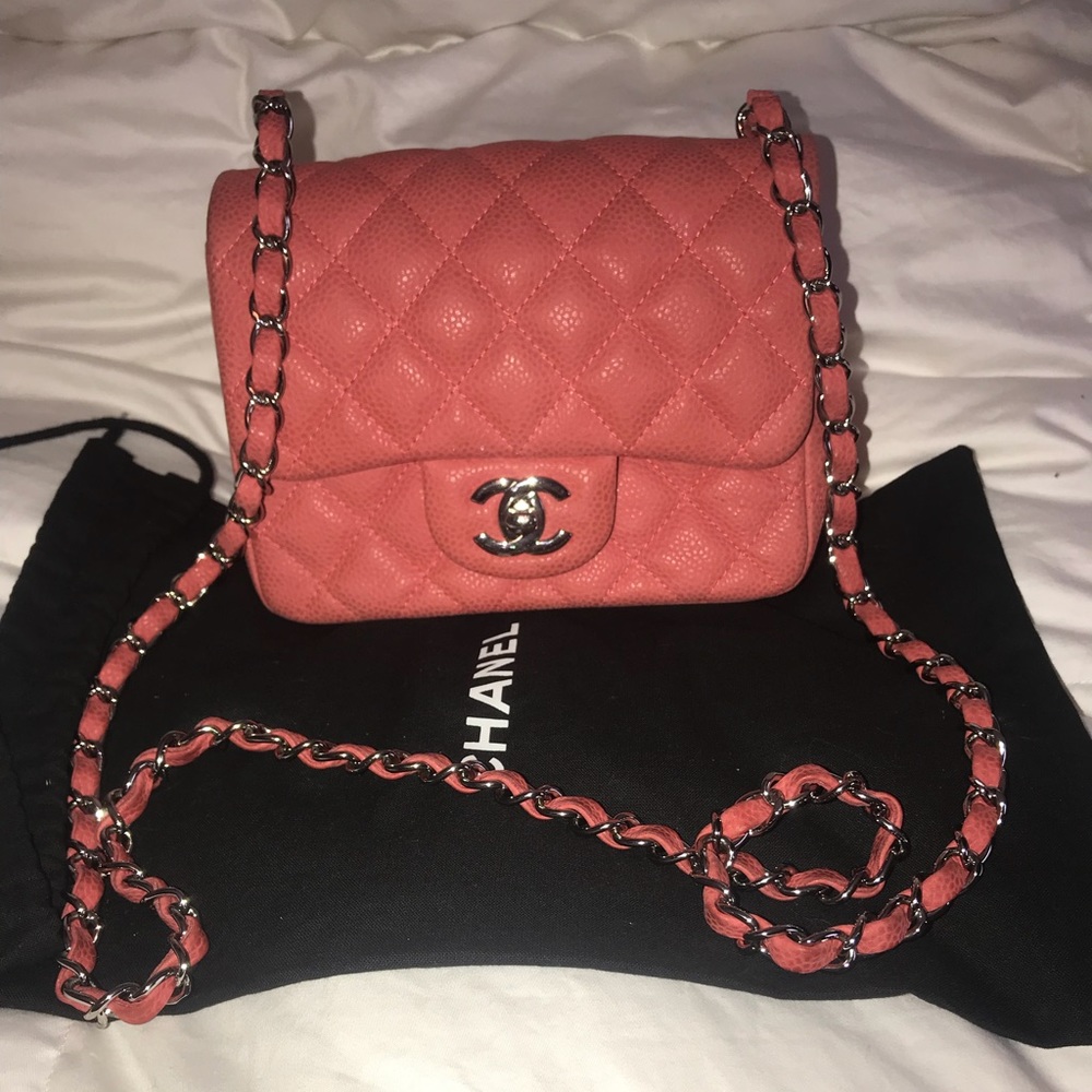 Chanel mini square in salmon pink